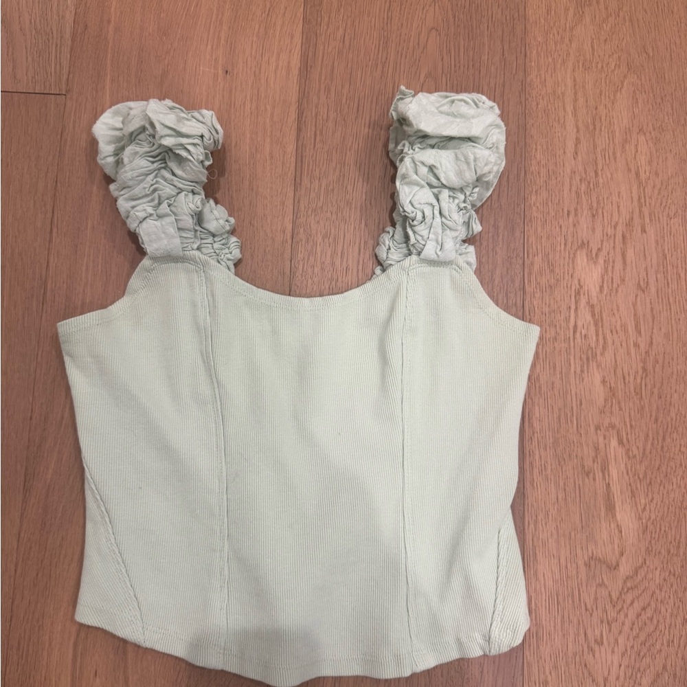 Anthropologie Light Green Ruffled Crop Top